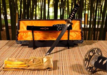 Bamboo Tanto mit 12-mal gefalteter Damast Klinge Feng Lin Handgeschmiedetes Samurai Schwert